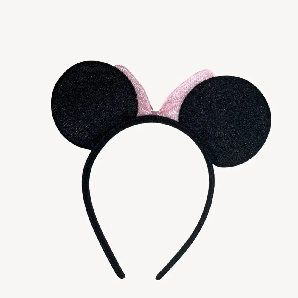 Childs Minnie Mouse Ears Headband‎ With Pink Polka Dot Satin Bow Disney Party